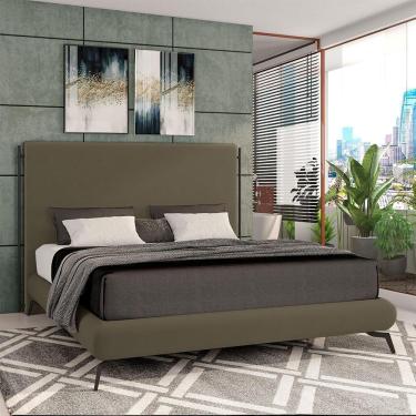 Imagem de Conjunto Cabeceira E Base Para Colchão King Bezos Com Pés Em Alumínio Veludo Castor G91 - Gran Belo