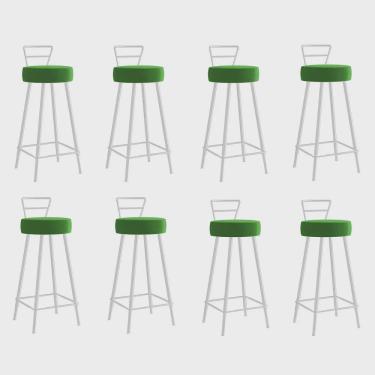 Imagem de Kit 08 Banqueta Alta Com Encosto Tina Eiffel Cozinha Bar Bistrô Ferro Branco Corino Verde - Ahz Móveis
