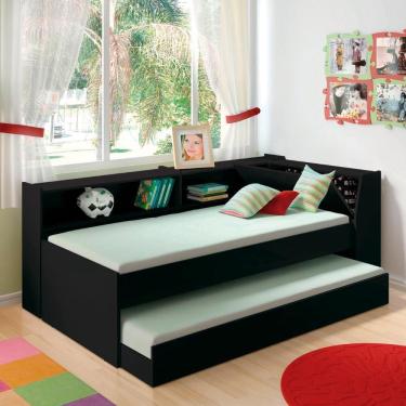 Imagem de Cama Solteiro Bicama Estante + luz + 2colc Ditália Bb2829 Cor: preto Preto