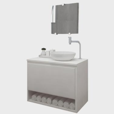 Imagem de Gabinete Armário para Banheiro com Pia Cuba 60cm Balcão Suspenso