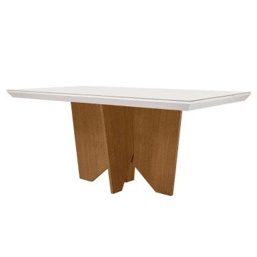 Imagem de Mesa de Jantar Retangular com Tampo de Vidro Varsovia Imbuia e Off White