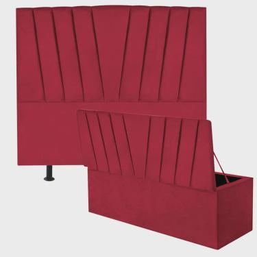 Imagem de Kit Cabeceira Estofada e Calçadeira Baú Recamier Bélgica 160cm Queen Size Sintético Ver...