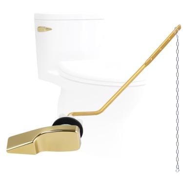 Imagem de Hygie Rinse Alavanca universal de vaso sanitário com 1 corrente de aço inoxidável com 1 peça de corrente de melindrosa de aço inoxidável, kit de substituição de maçaneta de vaso sanitário, ouro
