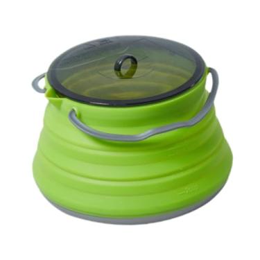 Imagem de oshhni Potão de caldeira de chaleira dobrável de camping portátil com tampa de 1,5l bule de silicone bule de cozinha para churrasco para churrasqueiras para, Verde