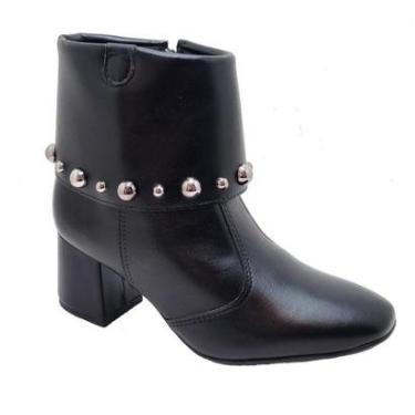 Imagem de Bota Beira Rio Cano Curto Salto Bloco Gola com spikes Cor:;Tamanho:37;Gênero:Feminino-Feminino