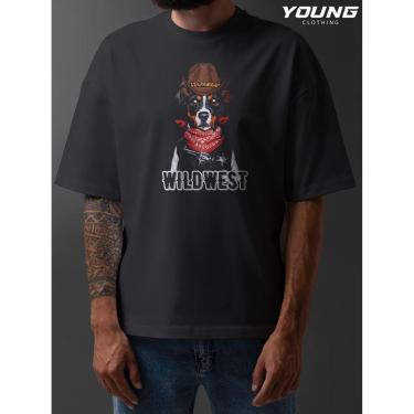 Imagem de Camiseta Oversized Dog Faroeste Streetwear Algodao Unissex Preto-Masculino