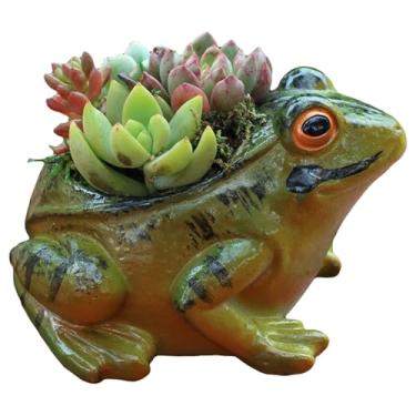 Imagem de DTSFHTDAL Vaso de suculentas de sapo de resina, vaso de flores de sapo fofo para plantas de interior, mini vasos de cacto de animais, plantador de mesa decorativo para escritório em casa, jardim