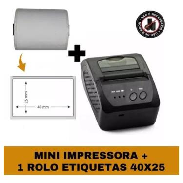 Imagem de Mini Impressora Bluetooth + 1 Rolo Etiqueta Adesiva 40x25 - TITANNET