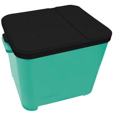 Imagem de Caixa Porta Ração Container de Plástico com Tampa, Verde e Preto, Grande Capacidade para Armazenamento 15 KG Furacao