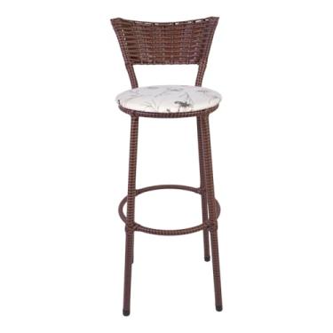 Imagem de Banqueta Alta Revestimento em Junco e Assento Estofado em Corino Conforto e Estilo para sua Cozinha Bar ou Área Gourmet (FLORAL BRANCO)