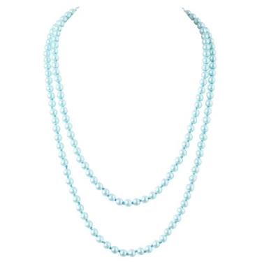 Imagem de BABEYOND Colar longo de pérolas falsas, conjunto de colar de pérolas longas com contas, colar de pérolas longas dos anos 1920, bijuteria Gatsby, ONE SIZE, Seda, Sem Pedra Preciosa