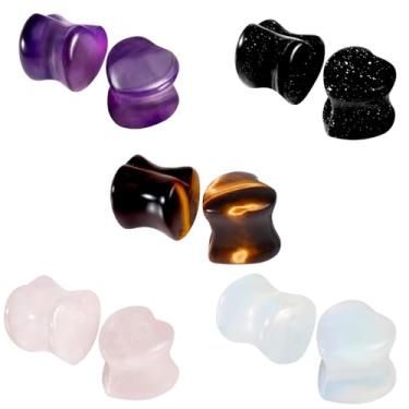 Imagem de WINSENET Medidor de orelha de pedra para orelha de coração, alargador, alargador, brincos, piercings, joias para homens e mulheres