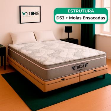 Imagem de Cama Box Baú King e Colchão Ibiza Molas Ensacadas V-Store
