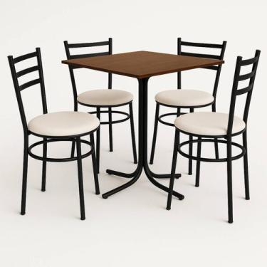 Imagem de Mesa de Jantar Quadrada 70cm Imbuia Com 4 Cadeiras Estofada Preta - La