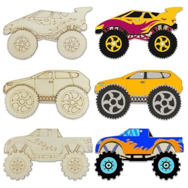 Imagem de JEKEJIAJIU 30 Peças De Recortes Artesanato Madeira Inacabado Caminhão Monstro Faça Você Mesmo, Enfeites Pendurados Em Forma Com Cordas Cânhamo Perfuradas, Etiquetas Presente Para Decoração Aniversár