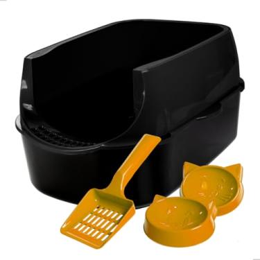 Imagem de Caixa de Areia Banheiro para Gatos Reforçada Sanitário Sandbox Tamanho Slim e Grande (Preto)