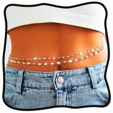 Imagem de Urieo Corrente de cintura com contas, joia de corpo de ouro, estrela-do-mar, correntes de barriga em camadas para mulheres (pacote com 2), Total length 26.8in+9.8in, liga metálica, Liga metálica.