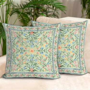 Imagem de COARVXA Conjunto de 2 capas de almofada florais, 50 x 50 cm, verde para decoração de casa de fazenda, estampa dupla face, capa de almofada macia para sofá, quarto, cama, varanda e pátio