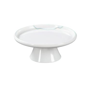 Imagem de Prato de frutas de porcelana de imitação de melamina simples de estilo nórdico esmaltado e listrado - disco de pé de 25,4 cm de altura