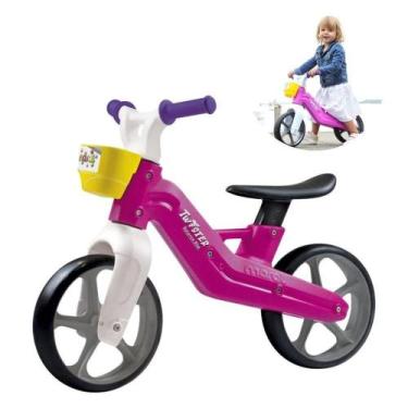 Imagem de Bicicleta Rosa Infantil Sem Pedal Banco Ajustável E Cestinha - Maral
