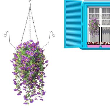 Imagem de Flores Artificiais Suspensas,Cesta De Flores Faux Artificiais Penduráveis | Decoração Botânica Falsa para Suspensão em Exterior para Jardim Sala Estudo Corredor Varanda Hotel Casamento Sala Jantar