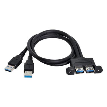 Imagem de chenyang Conector de painel frontal USB 3.0 2 macho para 2 USB 3.0 fêmea cabo de extensão de porta de painel 0,5 m com furos de montagem no painel