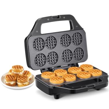 Imagem de Reemix Máquina De Waffle, Multi Mini Waffle Iron Bake 8 X 1,8 Polegadas Waffles Pequenos, Ferro De Waffle Antiaderente Com Aquecimento Rápido, Simples E Fácil Tiny Chaffle Baker Para Casa E Restaura