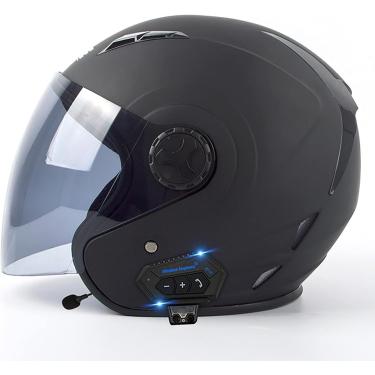 Imagem de Capacete De Motocicleta De Rosto Aberto Com Viseira Solar Flip Down Banhada A Prata Capacete De Motocicleta A Jato De Motocicleta Aprovado Pela Dot/Ece Com Microfone Bluetooth Al, F, L=59~60cm