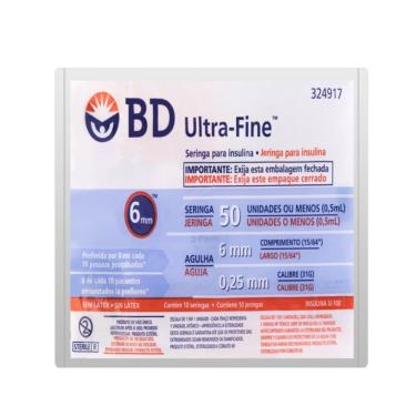 Imagem de Seringa Para Insulina BD Ultra-Fine 50UI Com Agulha 6mm 10 Unidades
