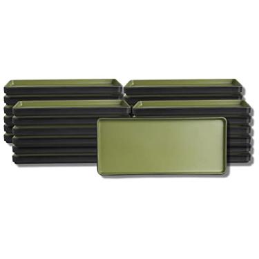 Imagem de Steelite International 7820JB022 Prato de jantar retangular de melamina, uso pesado inquebrável, cacto bajá, 24 x 12 cm, bandeja empilhável para servir alimentos, conjunto com 24, verde e preto