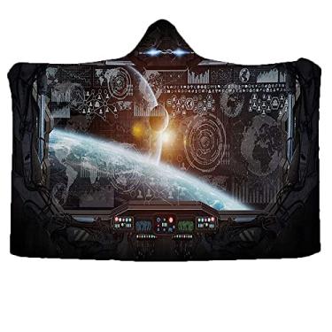 Imagem de Cobertor com capuz infantil do espaço sideral, painel de controle da tela do cockpit no voo espacial Androids World Stardust, capa de viagem para sofá escola família, L127 x C101 cm, laranja cinza