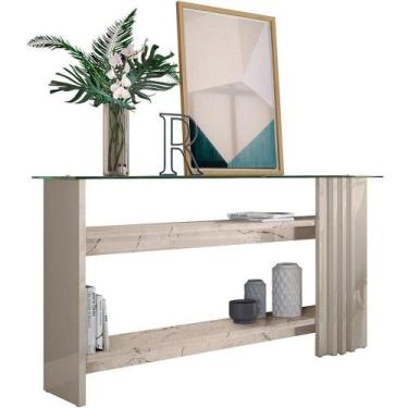 Imagem de Aparador Tampo De Vidro 2 Prateleiras Foz Calacata/off White - MADETEC