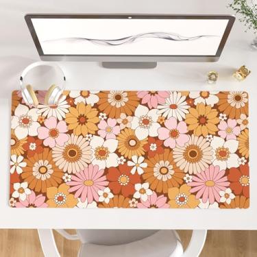 Imagem de Colorful Star Tapete de mouse grande, tapete de mesa impermeável de couro PU, mouse pad para jogos de computador, 2GG, tapete de mesa antiderrapante para escola, escritório, casa, 80 x 39,9 cm, flores