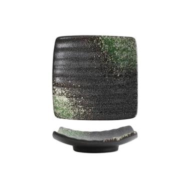 Imagem de Prato de molho de sushi requintado quadrado de cerâmica japonesa simples - floco de neve verde