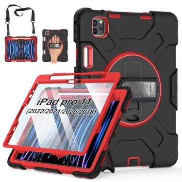 Imagem de Case for iPad Pro 11 Inch (2022/2021/ 2020/2018): Silicone Cover for iPad 11 (4th/ 3rd/ 2nd/ 1st) Generation with Screen Protector- Stand- Handle- Shoulder Strap- Pencil Holder- Red
