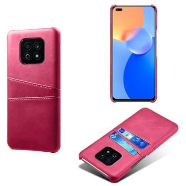 Imagem de Capas Compatível com Honor Play 5 Youth,Caso de couro PU-Tampa de telefone a prova de choque com 2 slots de cartão,Proteção anti-impressão digital e anti-gota-Rose Red