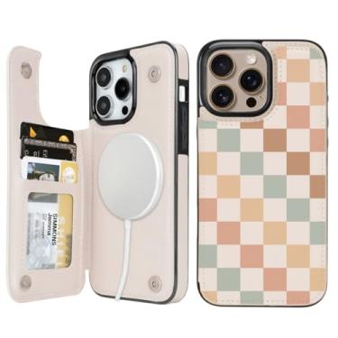 Imagem de uCOLOR Capa carteira para iPhone 13 Pro Max Magsafe com compartimento para cartão 【Compatível com MagSafe】 Design com bloqueio de RFID de couro PU flip folio (Vibrações de verificação pastel, iPhone
