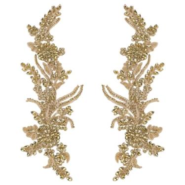 Imagem de FINGERINSPIRE 1 par de apliques de renda com strass, 33 x 11 x 0,5 cm, bordado, floral, bordado, renda com contas e strass, aplique de contas para roupas e decoração de artesanato