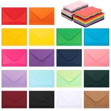 Imagem de 90 pacotes de mini envelopes de vale-presente com cartões de notas em branco coloridos vintage, 18 cores sortidas, envelope pequeno com selo de goma, 10 x 7 cm (envelope com cartão vintage colorido)
