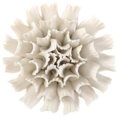 Imagem de ALYCASO Decoração de parede de flor de cerâmica arte 3D artesanal escultura de flores presentes modernos para sala de estar corredor quarto sala de jantar ao ar livre branco K3 15 cm
