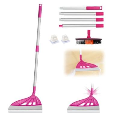 Imagem de Escova de limpeza de argamassa com vassoura mágica de ar, escova de limpeza de cabo longo para pisos de azulejo, chuveiro, deck, cozinha (rosa)