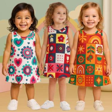 Imagem de Kit 3 vestidos Infantil Malha Menina Regata Estampado Kyly, Kit 6, 4