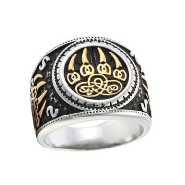 Imagem de Sinoyp Anel Viking Gold Bear Paw para homens – Anel nórdico de aço inoxidável com símbolo de garra nórdica, presente de joia animal inspirada em runas (10)