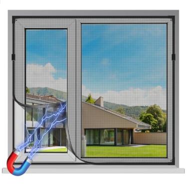 Imagem de UtauHom Tela magnética para janela, ajustável DIY 101,6 x 149,9 cm, tela de fibra de vidro preta, sem perfuração, fácil de cortar para deslizar/balançar/pendurar na parte superior, serve para molduras