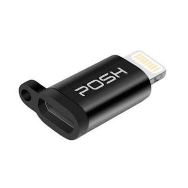 Imagem de Adaptador Conversor Lightning Micro Usb Com Chaveiro Carrega E Transfere Dados Posh - Preto