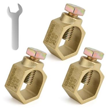 Imagem de Grampo de haste de aterramento de cobre com 3 peças, ótimo para hastes de aterramento de 1,27 cm - 1,27 cm (3, braçadeira de latão (1/5.1 cm - 5/20.3 cm)