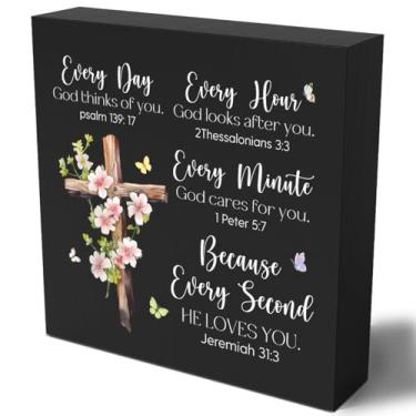 Imagem de Woght Todo Dia Deus Pensa Em Você Placa De Caixa Madeira Inspiradora Cruz Jesus Decoração Orações Escrituras Religiosas Presentes Para Mulheres Homens Mãe Irmã Amigos Aniversário Colega Trabalho 5 X