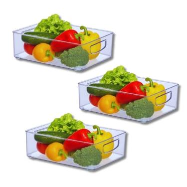 Imagem de 3 Organizadores Em Acrílico Grande Multiuso para Geladeira Armário De cozinha Dispensa Guarda Roupa Banheiro ou escritório 25cm x 20cm Transparente com Alça