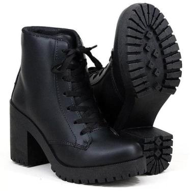 Imagem de Bota Feminina Coturno Cano Curto Fosco Salto Tratorado Preto - Número 