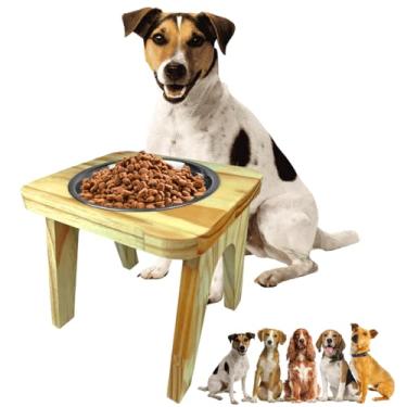 Imagem de Bebedou ou Comedouro Elevado Alto para Cães Cachorro Porte Medio, Base em Madeira, Tigela em Inox, Tamanho M, Design Moderno, Ração, Água
